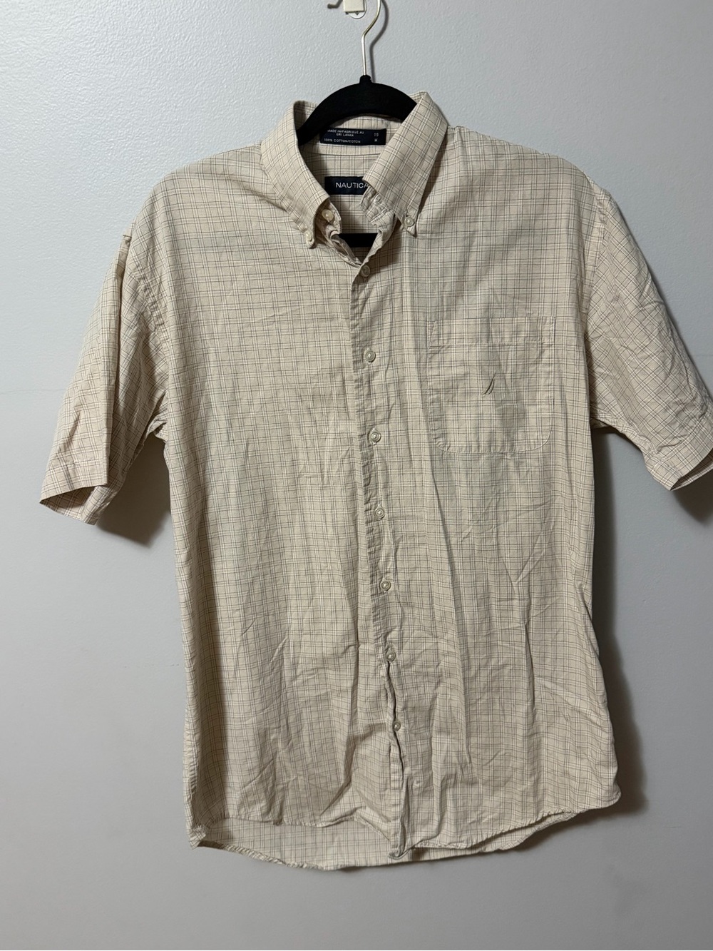 Nautica Men’s Medium 15 Short Sleeve Plaid Button Down Shirt 100% Cotton - Picture 1 of 5